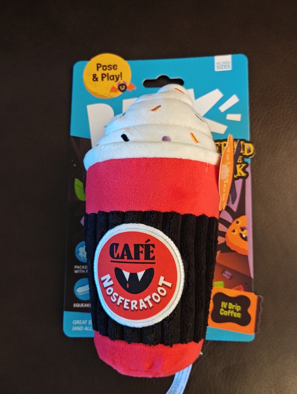 Bark Café Nosferatoot Plush Coffee Cup Toy in Red, Black & White